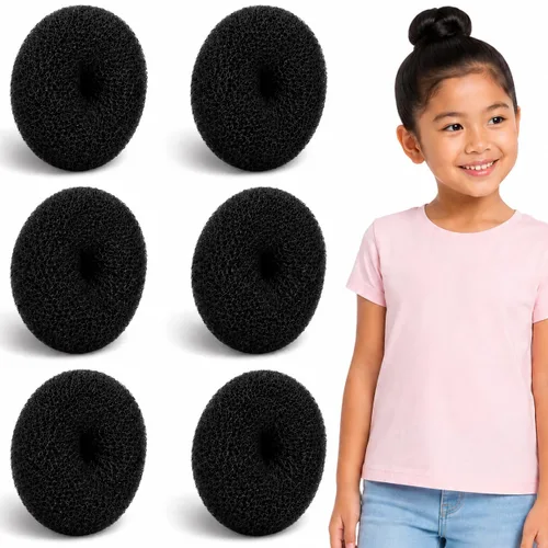 Styla Hair Pequeño Fabricante de Moños para Niños - Moños de Ballet y Calcetín, Dona de Cabello Fácil (6 piezas, Negro, Tamaño 2 Pulgadas)