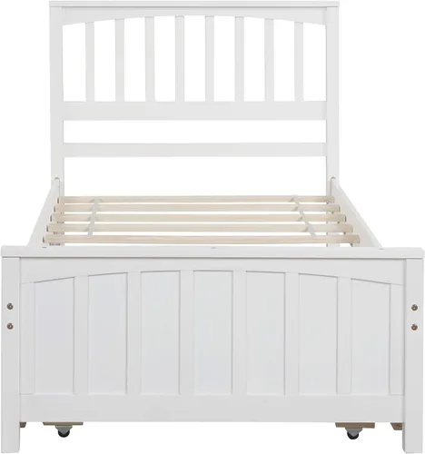 Miniatura 8 de MERITLINE Cama individual con nido, cama corrediza de plataforma con cabecero y estribo para niñas y niños, no necesita somier, (blanco)