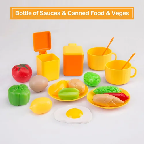 Miniatura 4 de 118 piezas de accesorios mini para cocina de juego para niños, juego de cocina de simulación con utensilios de cocina, vajilla y 2 juegos de frutas