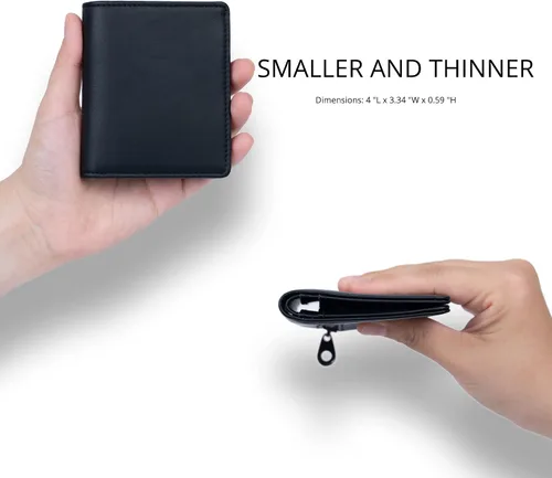 Miniatura 2 de Alldaily Pequeña cartera RFID para mujer, delgada, compacta, plegable, con bolsillo, mini monedero de viaje para mujer, Negro -, Compacto