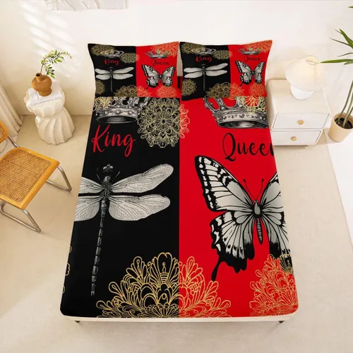 Miniatura 26 de Sábana bajera ajustable King Crown vintage negro y gris, sábanas románticas para el día de San Valentín, tamaño individual para mujeres, regalos