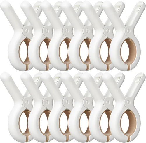 Paquete de 12 pinzas de ropa de plástico con resortes fuertes antioxidantes, clips de alta resistencia para toallas de playa, pinzas para ropa para
