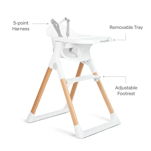 Miniatura 6 de Munchkin Float - Silla alta para bebés y niños pequeños, plegable para un fácil almacenamiento, color blanco con patas de madera