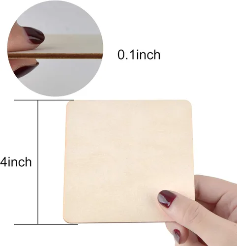 Miniatura 2 de 80 piezas cuadradas de madera natural sin terminar de 4 pulgadas en blanco, azulejos recortados de madera para manualidades, decoración del hogar