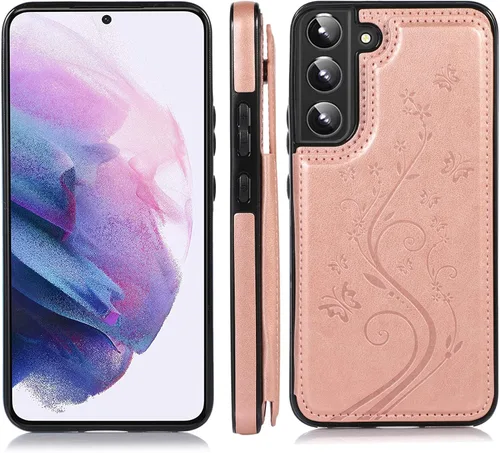 Miniatura 4 de Asuwish Glaxay S22 - Funda para Samsung Galaxy S22 5G con protector de pantalla de vidrio templado, soporte de cuero con tarjetero y doble cierre