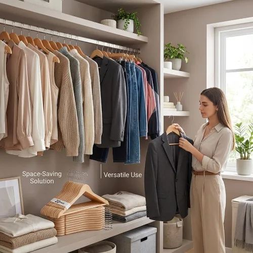 Miniatura 4 de Durable Essentials - Perchas de plástico, paquete de 20 unidades, delgadas, resistentes, diseño similar a la madera con superficie antideslizante