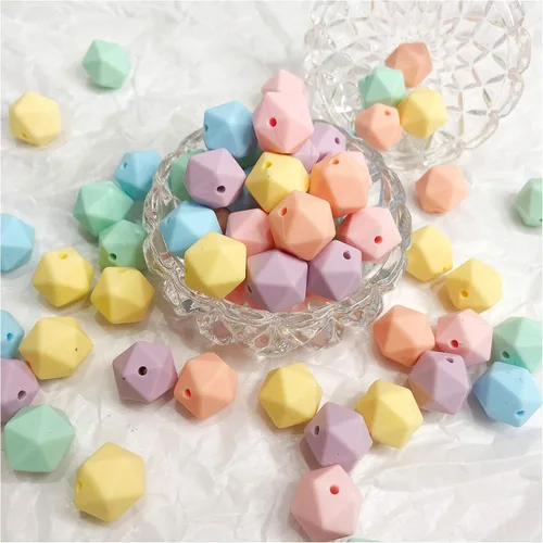 Miniatura 2 de Cuentas facetadas de silicona de 0.551 in, 50 cuentas de silicona de color suave para bricolaje collar pulsera Color suave multifacético