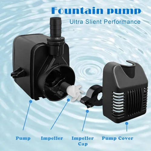 Miniatura 6 de Bomba de agua sumergible de 800 GPH (3000 L/H, 24 W), bomba de fuente ultra silenciosa con 2 boquillas, cable de alimentación de 6.5 pies