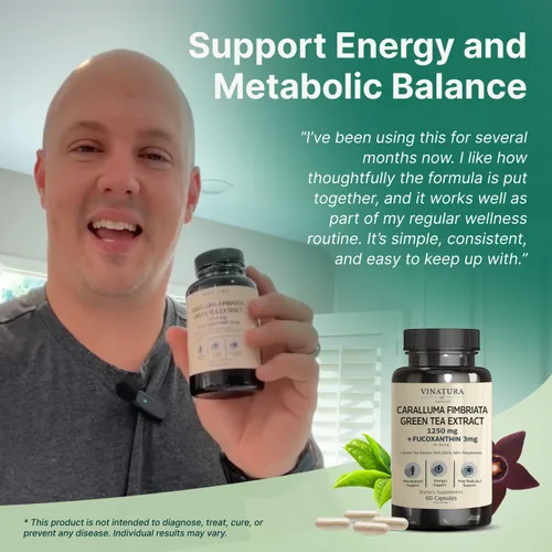 Miniatura 5 de VINATURA Caralluma Fimbriata, EGCG 45% Extracto 1250mg + Fucoxantina 3mg por porción, para apoyo inmunológico, energía y enfoque mental - 60