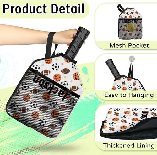 Miniatura 5 de Funda de paleta de pickleball personalizable, 1/2 paquetes de texto personalizado, nombre y foto, ajuste universal para hombres y mujeres