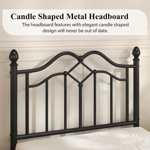 Miniatura 4 de LoVinson Base de cama individual con cabecero y estribo, marco de cama de plataforma de metal moderno para niños, soporta hasta 800 libras, no Negro