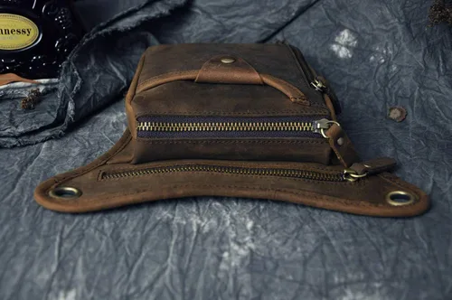 Miniatura 5 de Le'aokuu - Bolso de pierna para moto, de cuero genuino, para hombre, bolso tipo mensajero a la cintura), 211-1