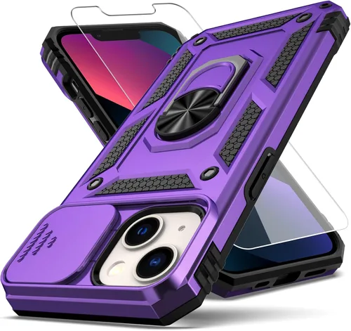 Miniatura 8 de Funda para iPhone 13, con cubierta para lente de cámara, protector de pantalla HD, [grado militar] anillo de montaje en coche con soporte híbrido