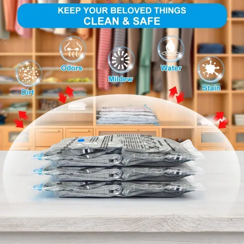 Miniatura 5 de Bolsas de almacenamiento al vacío BoxLegend con bomba de mano grande, paquete de 15 (1X-Jumbo, 2 Jumbo, 5 grandes, 5 medianas, 2 pequeñas) Bolsas