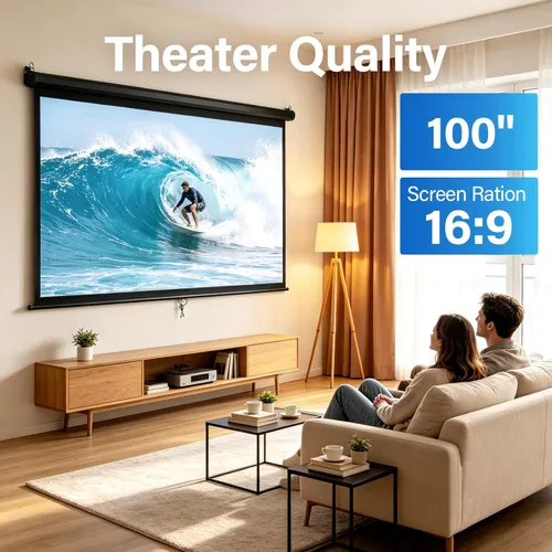 Miniatura 3 de ZENY Pantalla de proyector desplegable de 100 pulgadas 16:9 HD, pantalla de proyección manual de cine en casa, pantalla de cine retráctil portátil