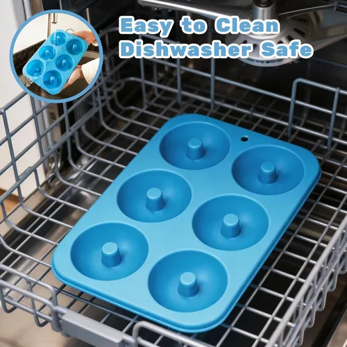 Miniatura 5 de Aichoof molde de silicona para donas de 6 rosquillas, juego de 2. Bandeja de silicona apta para bagels de grado alimenticio LFGB, antiadherente
