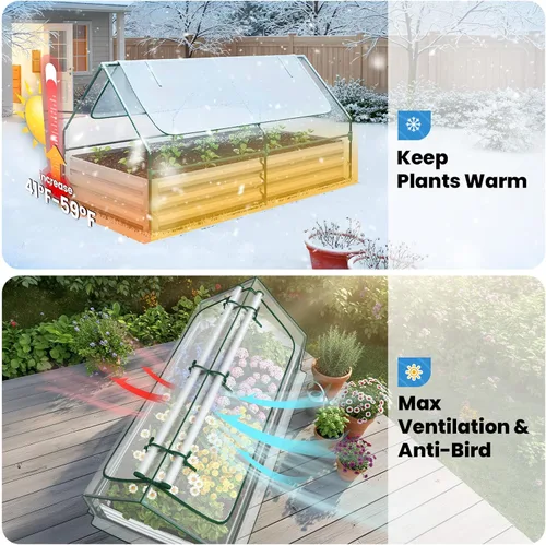 Miniatura 3 de Quictent juego de cama de cultivo elevada y galvanizada con cubierta de metal, con 2 ventanas, pequeño invernadero, con 20 etiquetas y guantes