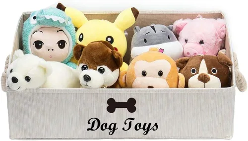 Miniatura 6 de Geyecete - Cajas grandes plegables de tela para almacenamiento de juguetes de perro, organizadores trapezoidales con asa de cuerda trenzada, cestas