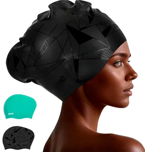 Miniatura 8 de Aegend - Gorros de natación para cabello largo, gorras de natación de silicona duraderas para mujeres, hombres, adultos, jóvenes, fáciles de poner