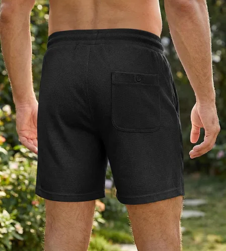 Miniatura 3 de JMIERR pantalones cortos casuales de 5"/ 7" para hombre, con cintura elástica de estilo gofrado, cordón de ajuste, pantalones cortos