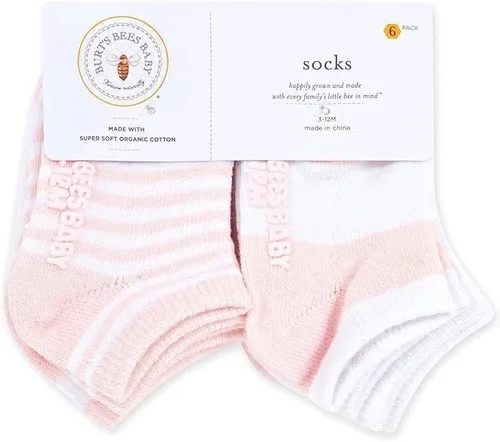 Miniatura 2 de Burt's Bees Baby Calcetines unisex para bebé, altura hasta el tobillo o tripulación, hechos con algodón orgánico suave, 6 paquetes con agarres