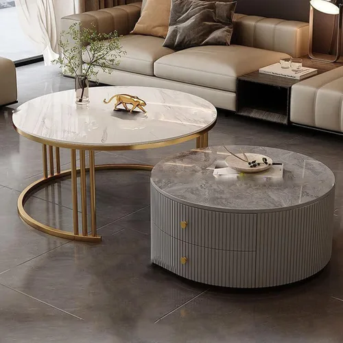 Miniatura 11 de Mesa de centro redonda anidable, mesas de centro redondas con almacenamiento para sala de estar, mesa de centro para sala minimalista, mesa