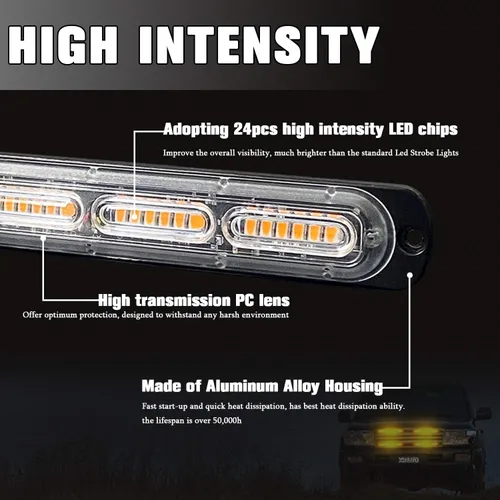 Miniatura 2 de Luz estroboscópica LED de emergencia, 24 LED, ámbar ultrafina, montaje en superficie, intermitente, advertencia, barra de luz de advertencia