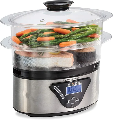 Miniatura 2 de Hamilton Beach Vaporizador eléctrico digital de alimentos y olla arrocera para cocinar rápidamente y saludable para verduras y mariscos y sándwiches