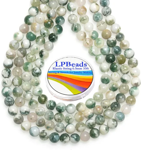 Miniatura 40 de LPBeads 100 piezas de cuentas sueltas de jade blanco natural pulido de 8 mm y redondo con cordón elástico para hacer joyas y pulseras Jade blanco