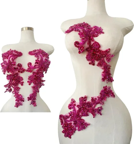 Miniatura 20 de Parches de apliques de encaje brillantes hechos a mano con cuentas de costura, lentejuelas y accesorios para vestido de novia, un par/bolsa Plata