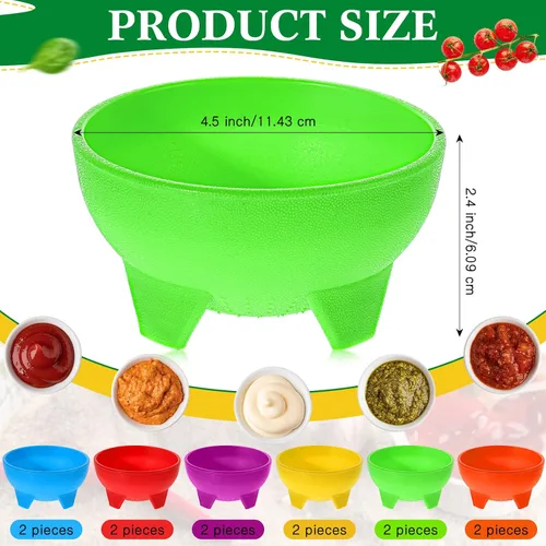 Miniatura 2 de meekoo Cuencos de salsa mexicanos multicolor de 4.5 pulgadas de diámetro, vajilla mexicana de plástico para tacos, dulces, chips, aperitivos