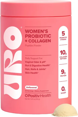 URO - Probiótico + péptidos de colágeno en polvo para mujer, salud vaginal, de la piel y del intestino en una cucharada diaria, con péptidos de
