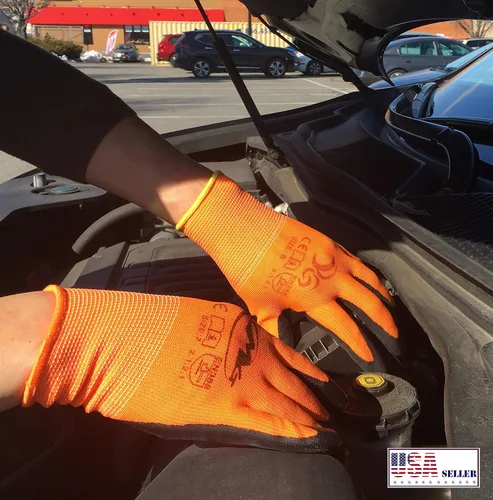 Miniatura 4 de GLL Guantes de trabajo de seguridad con revestimiento de látex para hombres y mujeres, paquete de 10 pares de agarre firme