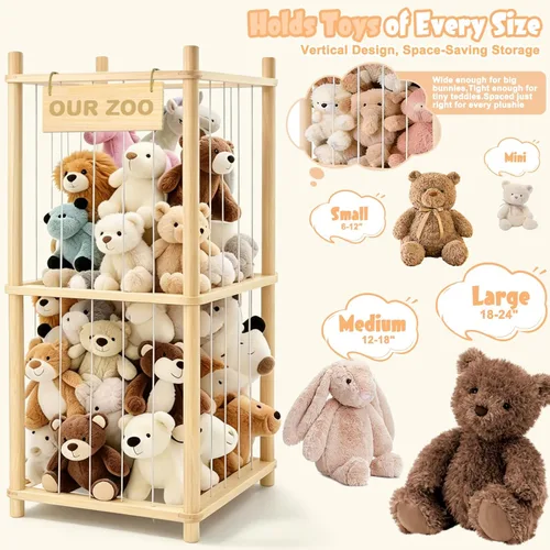 Miniatura 2 de Almacenamiento de animales de peluche, almacenamiento de zoológico de animales de peluche de madera, organizador de juguetes de ahorro de espacio