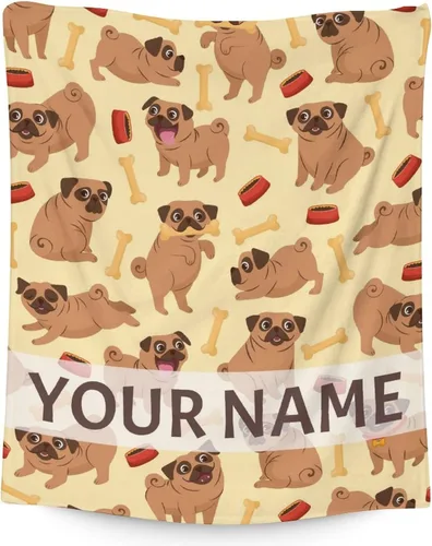 Miniatura 12 de Manta de Pug para regalo, 30 x 40 pulgadas, bonita manta para amantes de los perros, mantas blancas de felpa suave para sofá, oficina