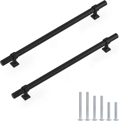 Miniatura 34 de Paquete de 5 pomos de gabinete negro mate, tiradores de gabinete de un solo agujero para cocina y baño, manija de barra en T de acero inoxidable