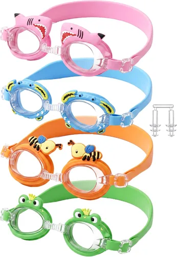 Foaincore 2 pares de gafas de natación para niños pequeños, antiniebla, UV, con tapones para los oídos, para niñas y niños de 3 a 9 años