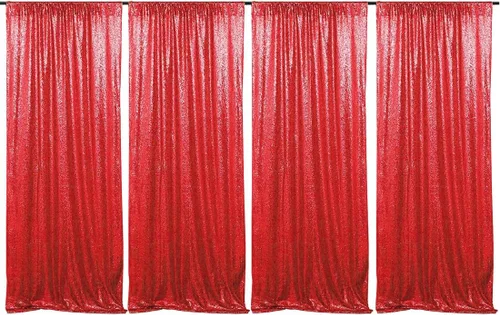 Miniatura 31 de Cortina tipo telón de fondo de lentejuelas rojas de 4 x 8 pies, 2 paneles de cortinas de fondo brillantes con purpurina para decoración de Rojo