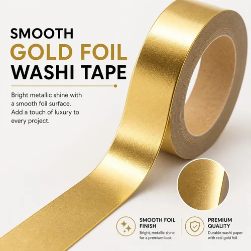 Miniatura 2 de Cinta Washi de Lámina Dorada Premium Metálica Autoadhesiva de Enmascarar para Decoración de Pared, Manualidades, Álbumes de Recortes, Bordes de TV
