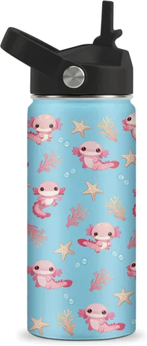 Miniatura 33 de Axolotl - Botella de agua de 12 onzas con tapa con pajilla, botella de agua de acero inoxidable con diseño de ajolotes para niñas, taza aislada