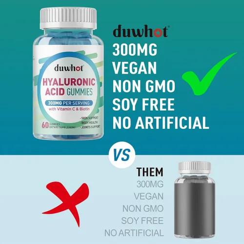 Miniatura 5 de duwhot Gomitas de ácido hialurónico, suplementos de ácido hialurónico con vitamina C y biotina 5000 mcg para la piel, el cabello, la salud