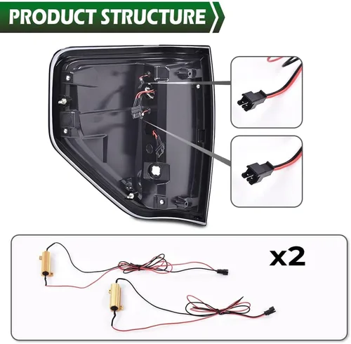 Miniatura 9 de GRAND ORANGE Conjunto de luces traseras LED completas compatibles con Ford F150 2009-2014, luces traseras de estacionamiento para el lado