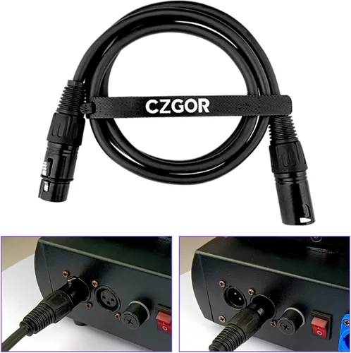 Miniatura 6 de Cable DMX de 3.9 pies, paquete de 6 cables flexibles XLR macho a hembra de 3 pines para señal de iluminación de escenario, conexión XLR, cable