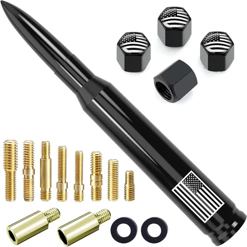 Miniatura 11 de Antena para Auto Camión con Tapas de Válvula de Neumático Bandera Americana Diseño Antirrobo, Reemplazo Corto Universal para Ford F150 F250 F350