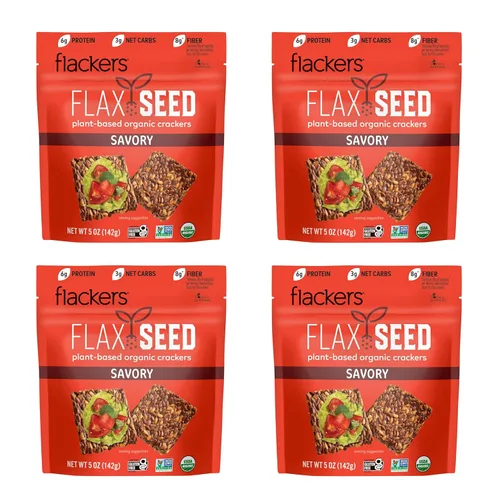 Miniatura 19 de Flackers Galletas de Multi-Semillas Cheeze-Pleaze Orgánicas, Paquete de 1 de 4 onzas, Sin Gluten, Sin GMO, Veganas, Botana Keto, 8g de Fibra, 3g