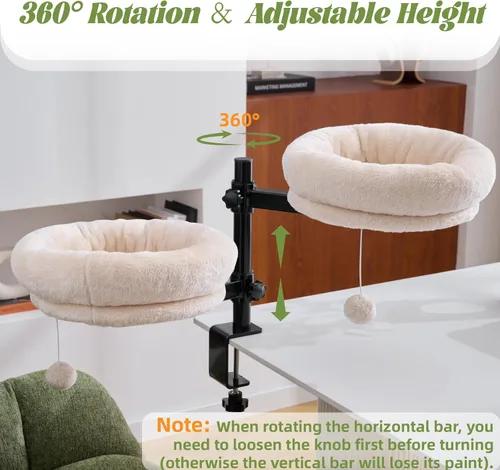 Miniatura 4 de BYBYME Cama de escritorio para gatos de interior, cama de gatito para escritorio soporta 44 libras, rotación de 360° y ajustable, escritorio nido