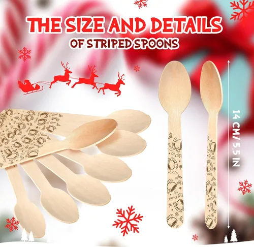 Miniatura 2 de Hoolerry 100 piezas cucharas de madera desechables de Navidad 14 cm Barra de degustación de invierno con sabor a barra de caramelo de chocolate