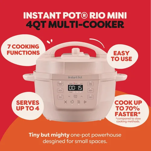 Miniatura 2 de Instant Pot 4QT RIO Mini olla multicocción 7 en 1, olla a presión, cocción lenta, salteado, vapor, arrocera, yogur y calentador, Rosewater, 4 cuartos