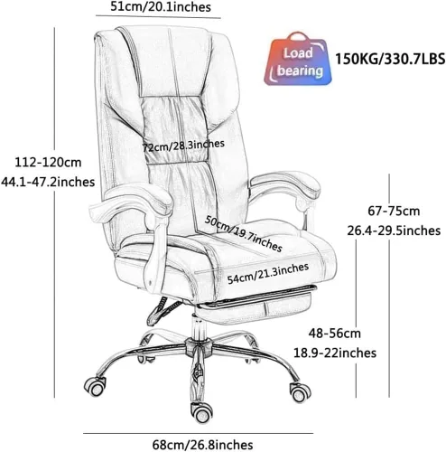 Miniatura 2 de Ergonomic Executive Leather Chairs with Footrest Lumbar Support Comfortable High Back Office Chair for Long Sitting Computer Home Bedroom Black