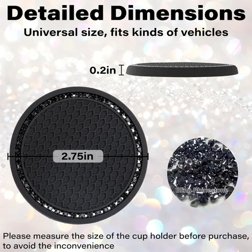 Miniatura 2 de BFXM 2 PCS Posavasos Brillantes para Portavasos de Auto, 2.75 pulgadas Diamante Universal Antideslizante de Silicona Posavasos para Portavasos